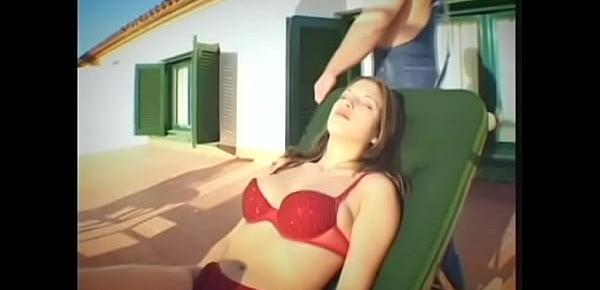  Pretty darkhaired babe Sabina Black  was favorably impressed when two muscular fellows make overtures to her during her recreation at Spanish resort